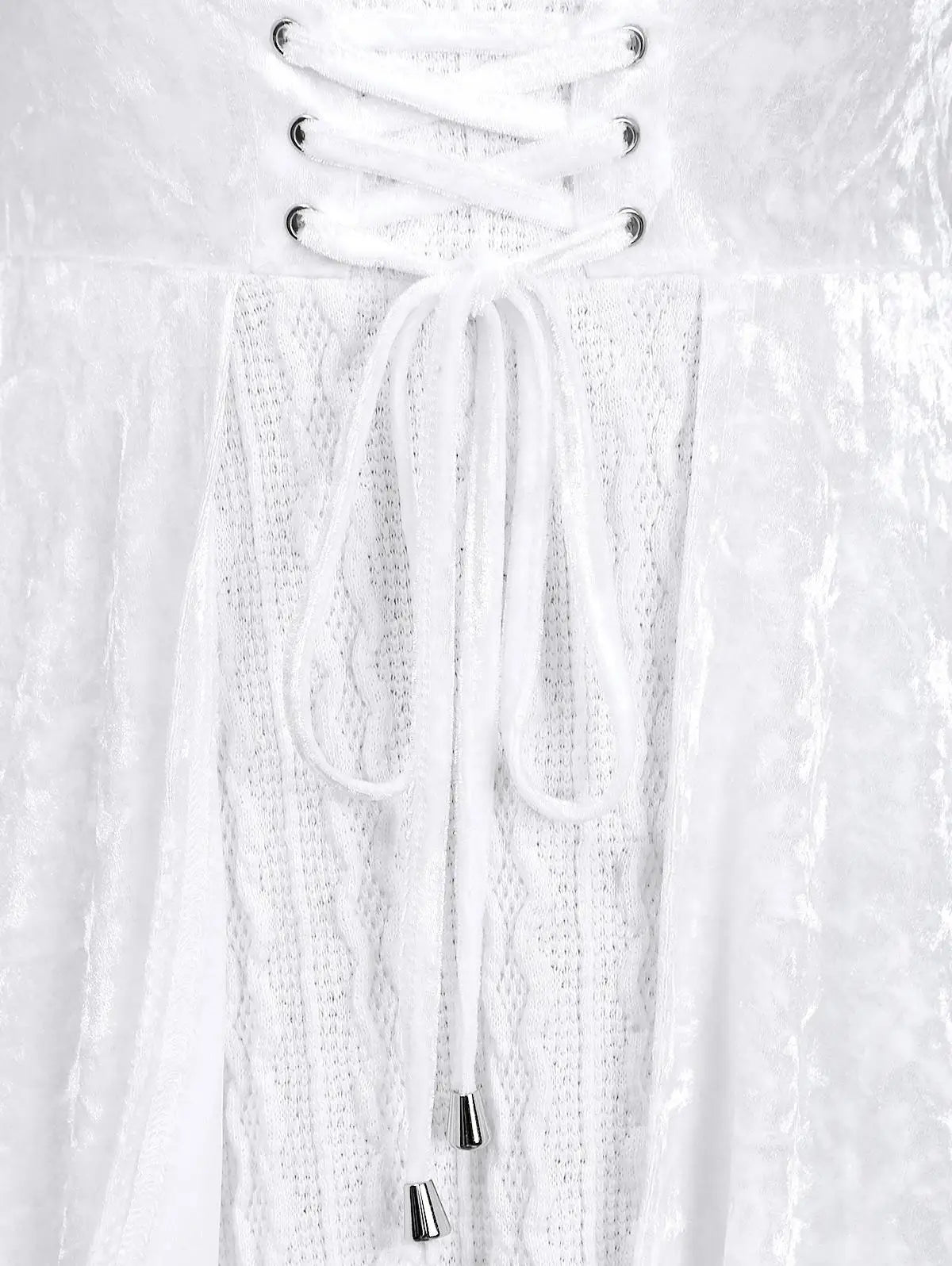 Beberino White Cable Knit Sweater Dress with Velvet Layers & Lace Trim - 5XL