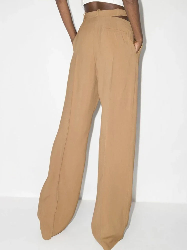 Beberino Khaki Bandage Blazer Wide Leg Pants Suit for Women