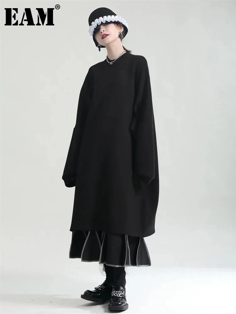 Beberino Women's Black Long Sleeve Maxi Dress Casual Loose Fit Trendy Fashion 2024