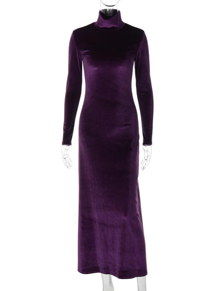 Beberino Corduroy Turtleneck Maxi Dress: Autumn Winter Elegant Fashion for Women