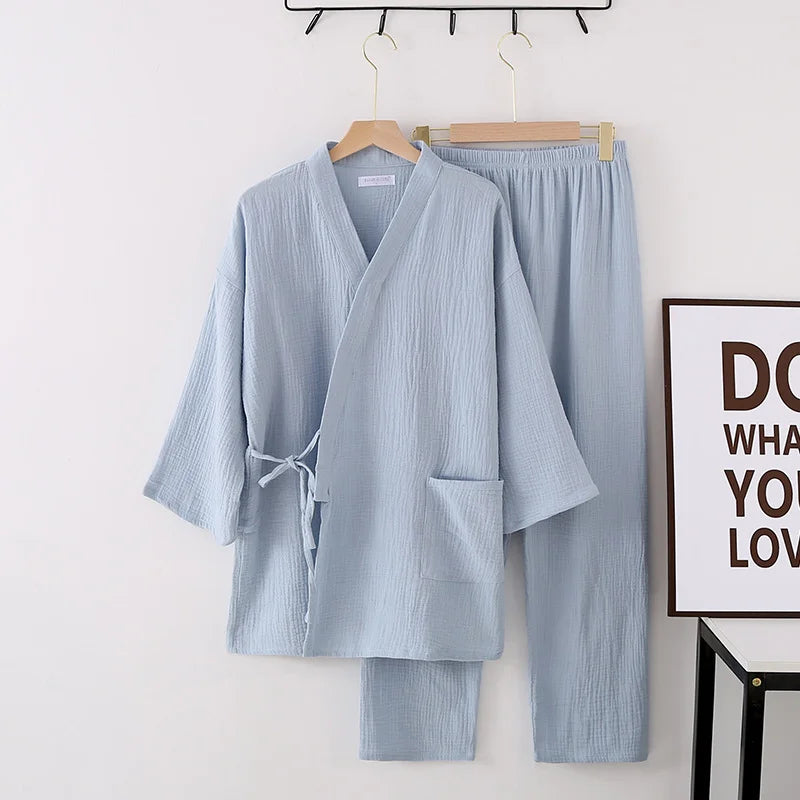 Beberino 100% Cotton Crepe Kimono Pajamas Set for Men and Women Sleepwear