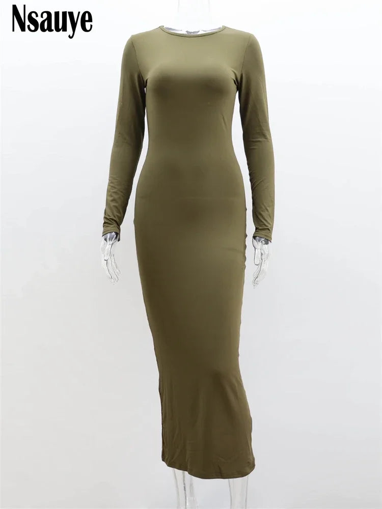 Beberino Knitted Bodycon Maxi Dress | Winter Long Sleeve Solid Long Dress