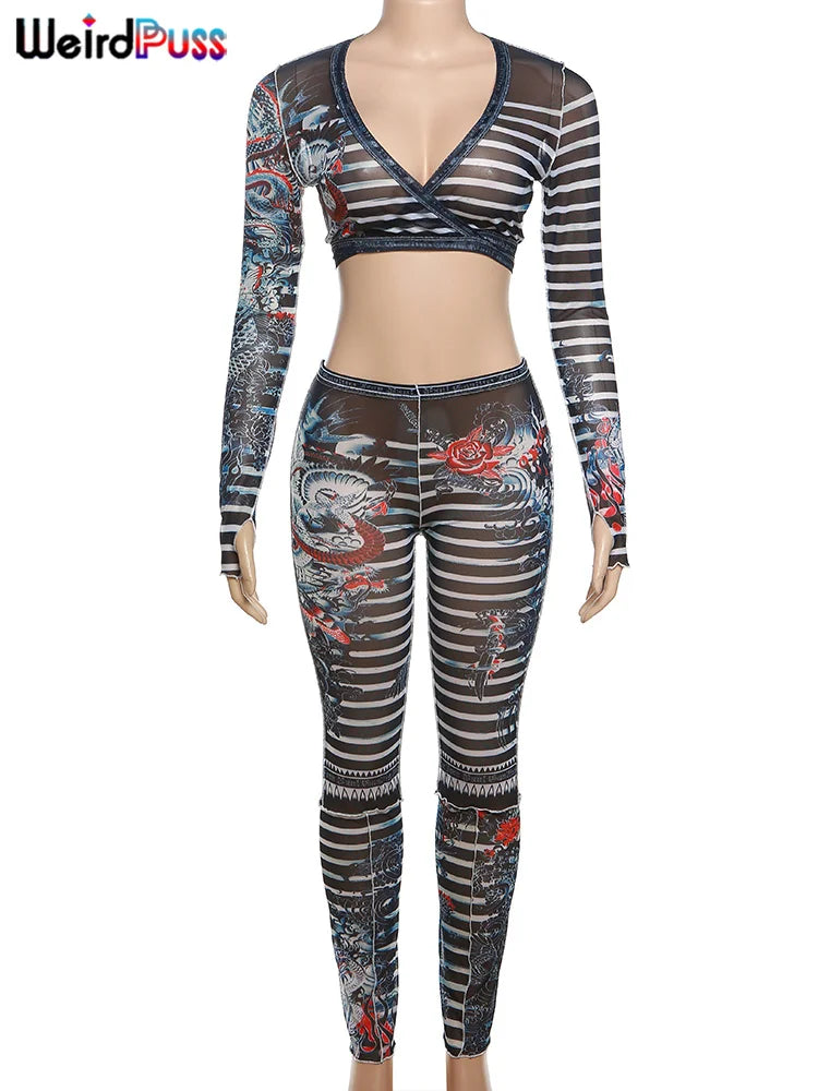 Beberino Dragon Print Midnight Set: Crop Top & Leggings Clubwear