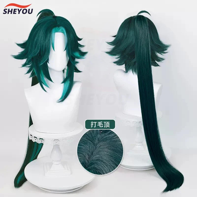 Beberino 40cm Short Green Hair Anime Wig + WigCap | Heat Resistant Synthetic Cosplay