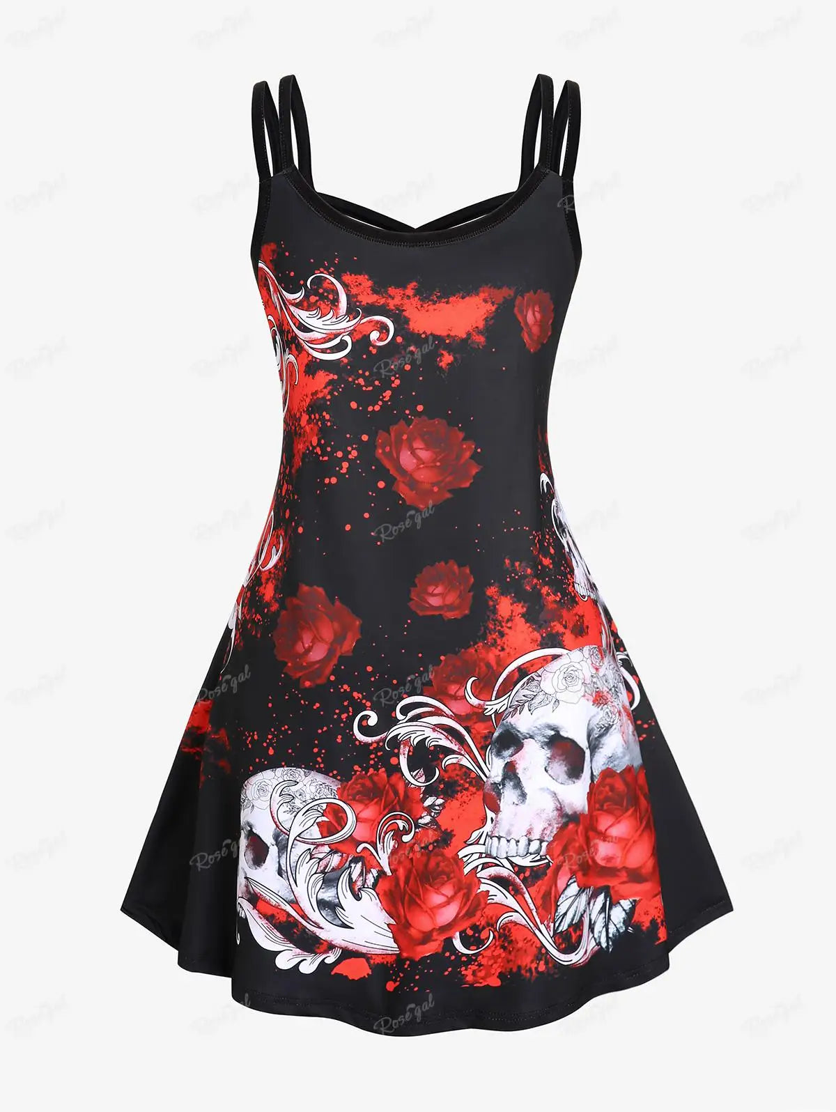 Beberino Gothic Skull Print High Waist A-Line Dress 5XL