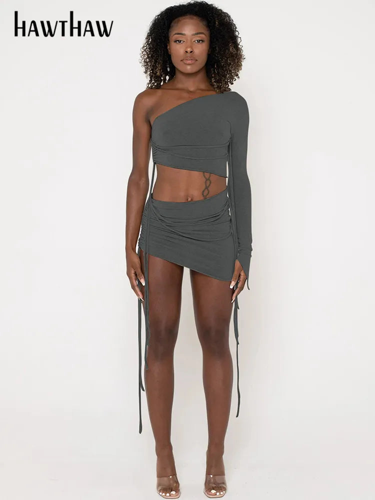 Beberino  Long Sleeve Crop Top Mini Skirt Set