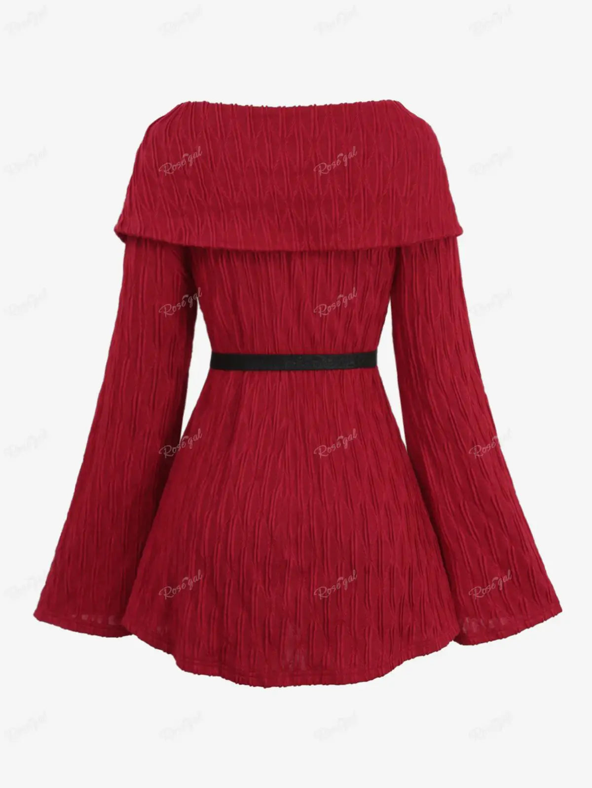 Beberino Deep Red Cable Knit Sweater with Floral Belt and Bell Sleeves, 4X