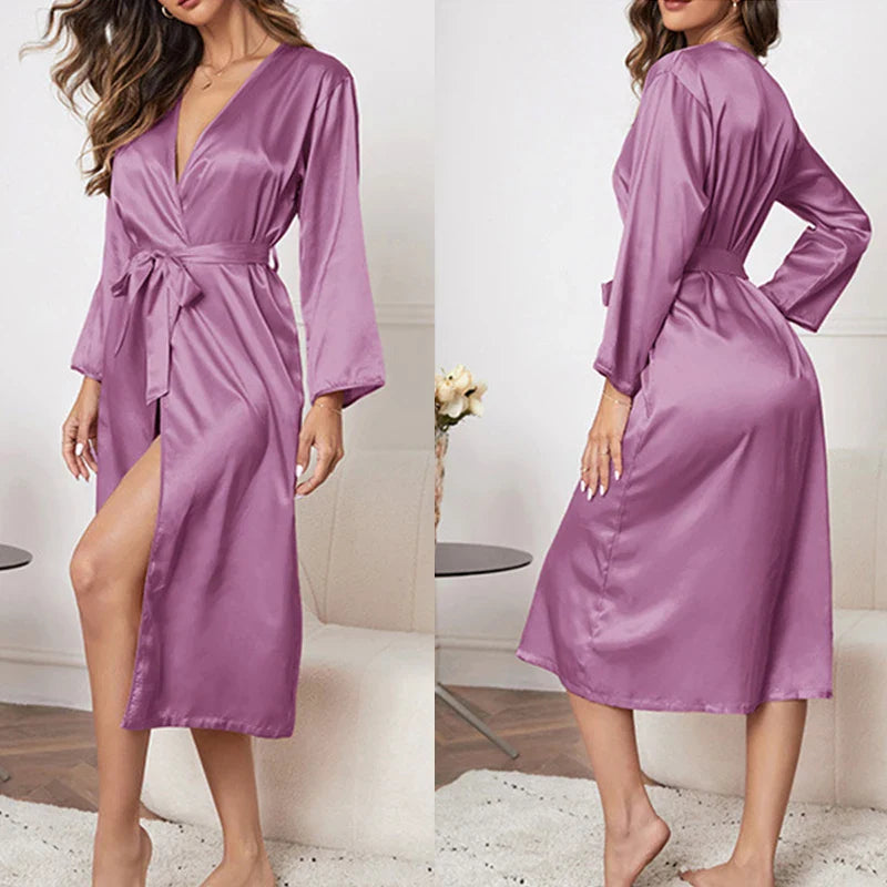 Beberino Imitation Silk Long Sleeves Pajamas & Dressing Gowns for Sexy Loungewear Comfort