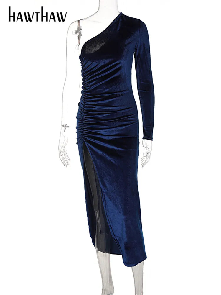 Beberino Velvet Split Midi Dress: Elegant, Long Sleeve, Bodycon - 2022 Collection