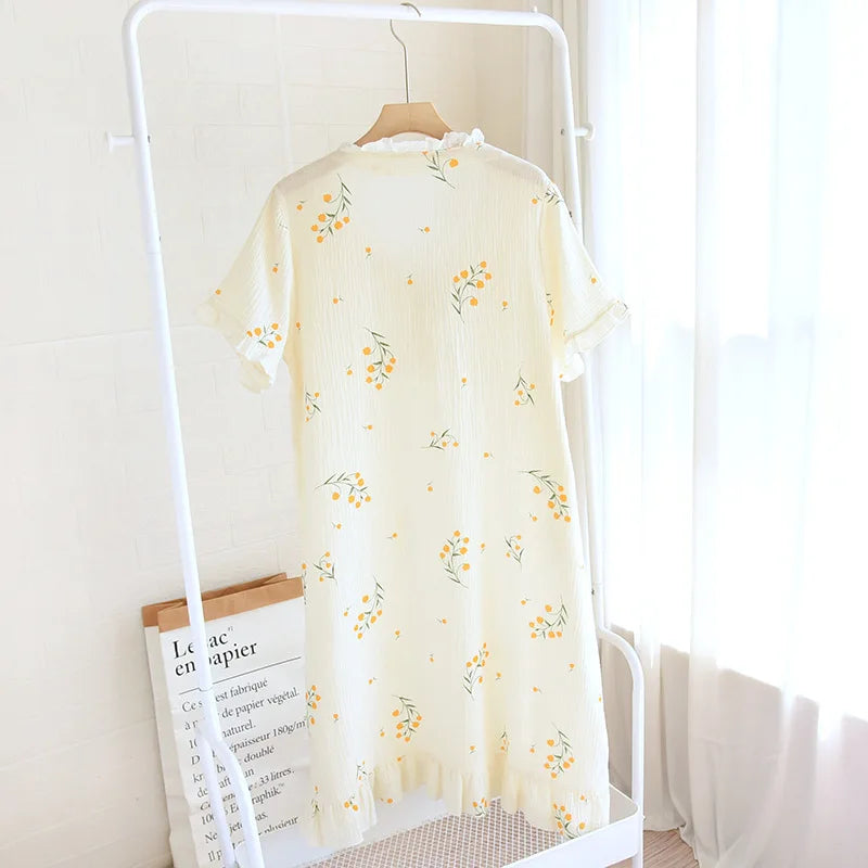 Beberino 100% Cotton Crepe Nightdress Set - Sweet & Cute Japanese Style Home Skirt
