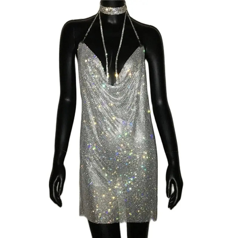 Beberino Rhinestone Mini Dress: Sexy Shining Sequined Nightclub Party Dress