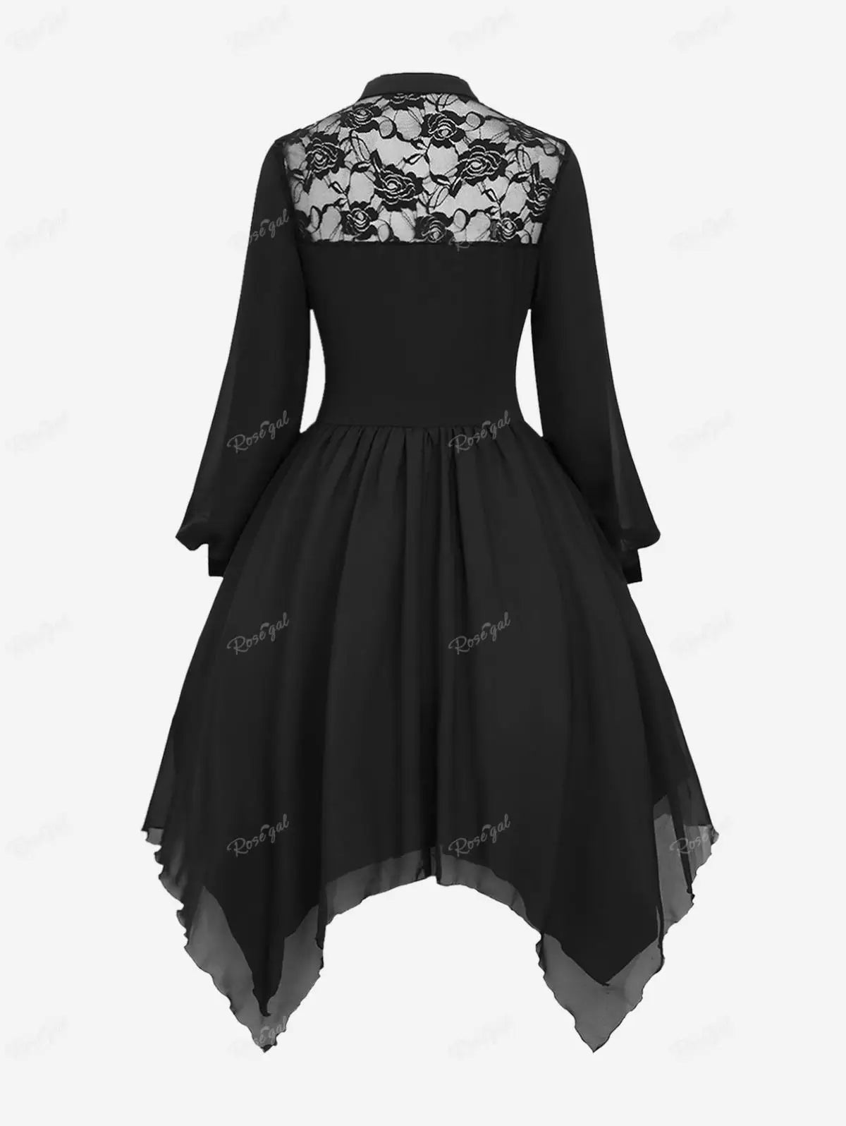 Beberino Gothic Lace Panel Dress Elegant Chiffon Handkerchief Vestidos