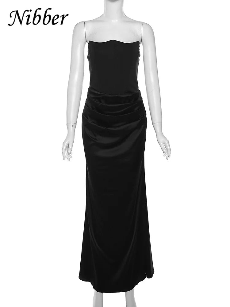 Beberino Strapless Ruched Mermaid Maxi Dress - Elegant Evening Party Bodycon Vestido