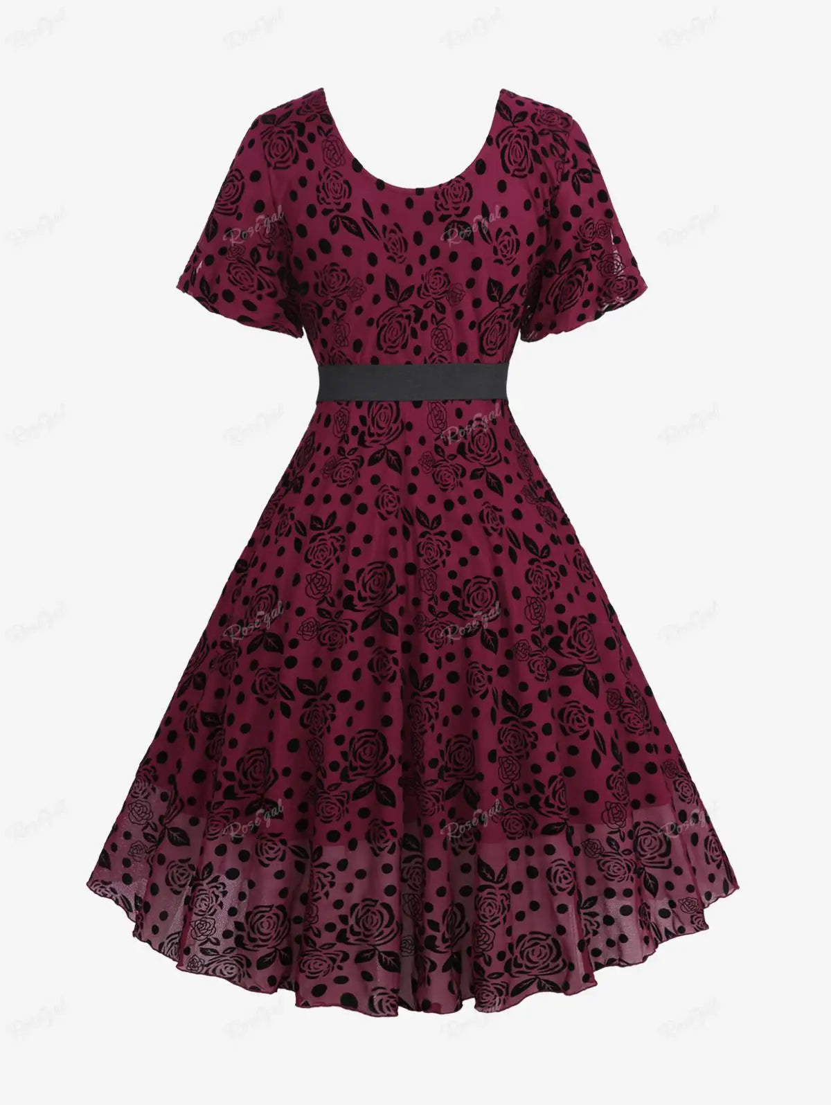 Beberino Gothic Puff Sleeve Polka Dot Mesh Ruched Ruffles Dress With PU Belt