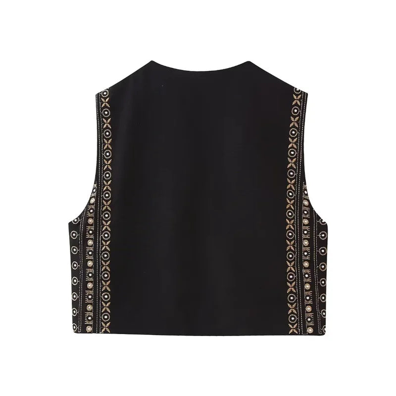 Beberino Geometric Embroidery Crop Vest Tops - Autumn New Collection