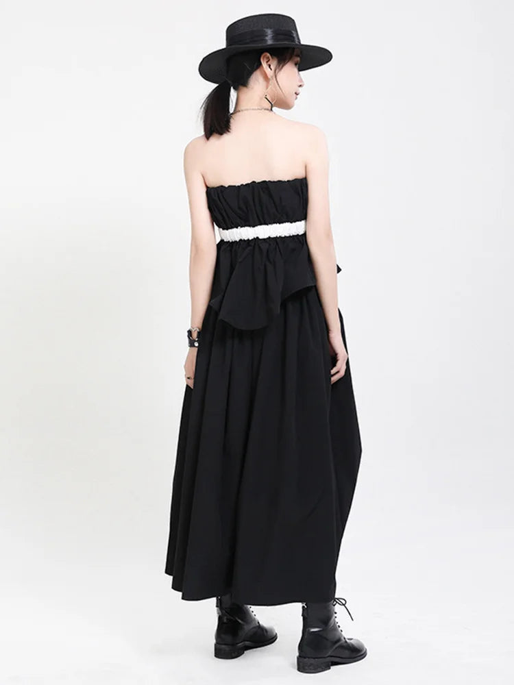 Beberino Elegant Black Dress with Split Joint Design & Puff Sleeves