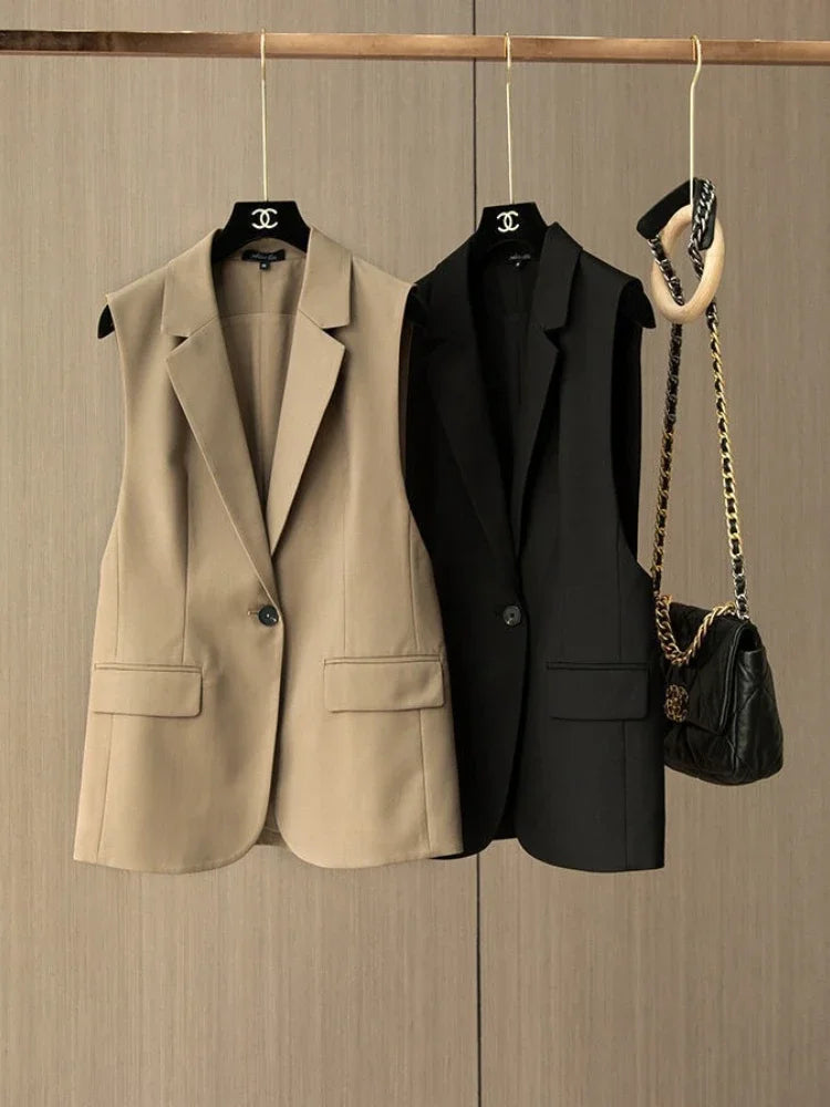 Beberino Sleeveless Office Blazer Vest Turn-down Collar Single Button Women Summer Fashion