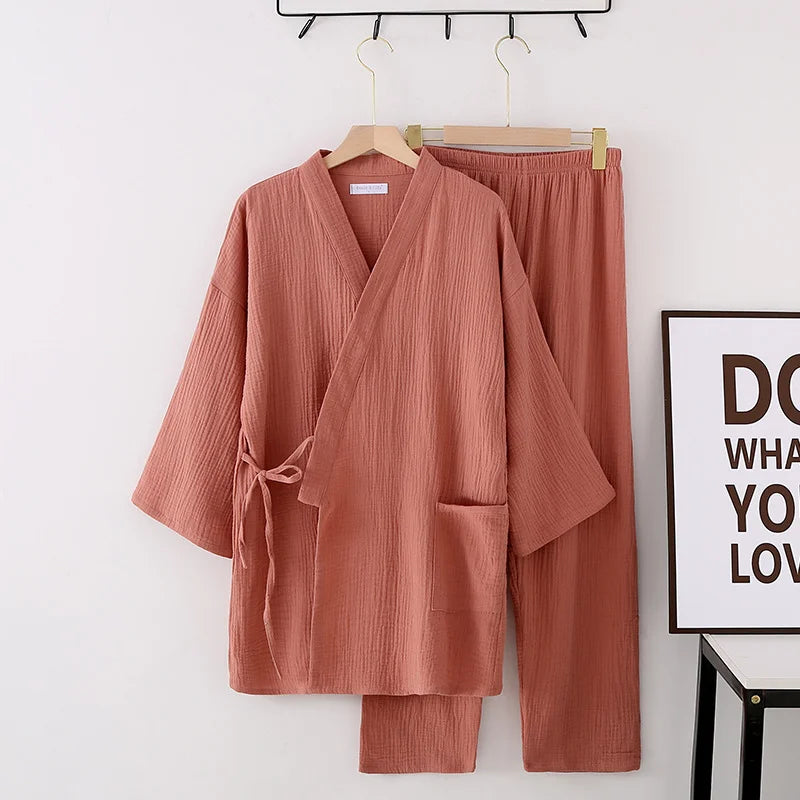 Beberino 100% Cotton Crepe Kimono Pajamas Set for Men and Women Sleepwear