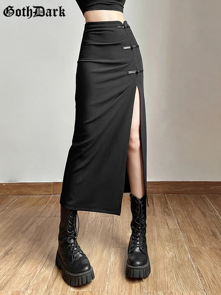 Beberino Black Y2K Cargo Split Skirt: Gothic Streetwear for Women