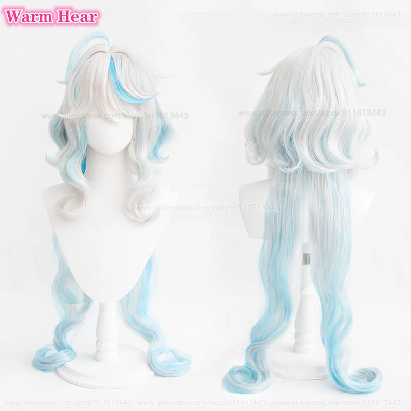 Beberino 100cm Curly Silver White Blue Anime Wig with Wig Cap