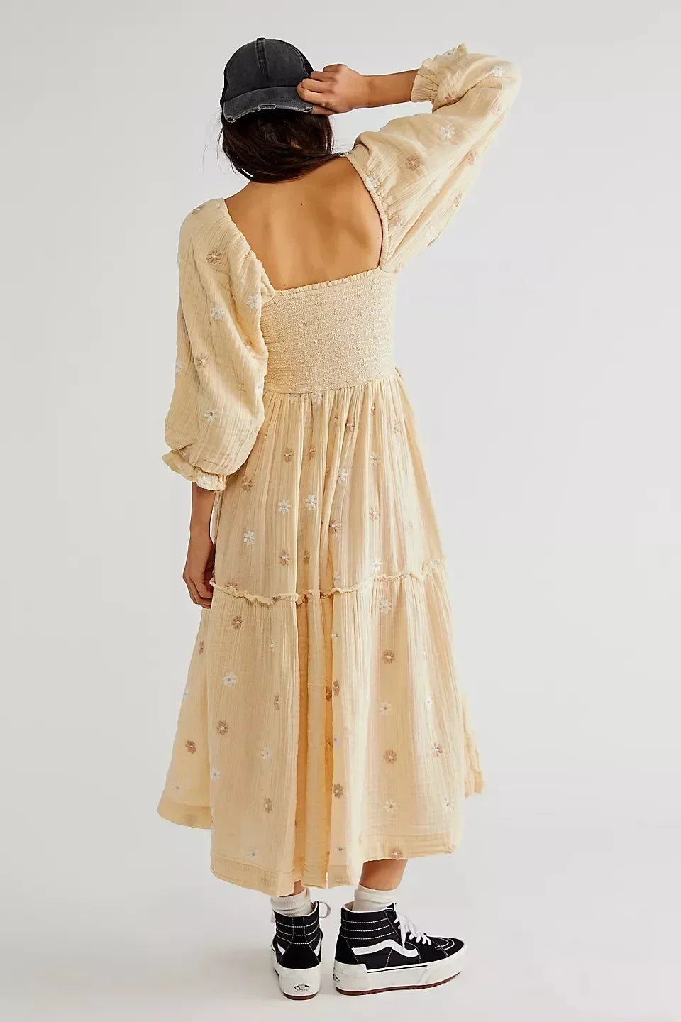 Beberino Boho Cotton Maxi Dress with Flare Sleeves & Embroidery - Sunflower Beach Style
