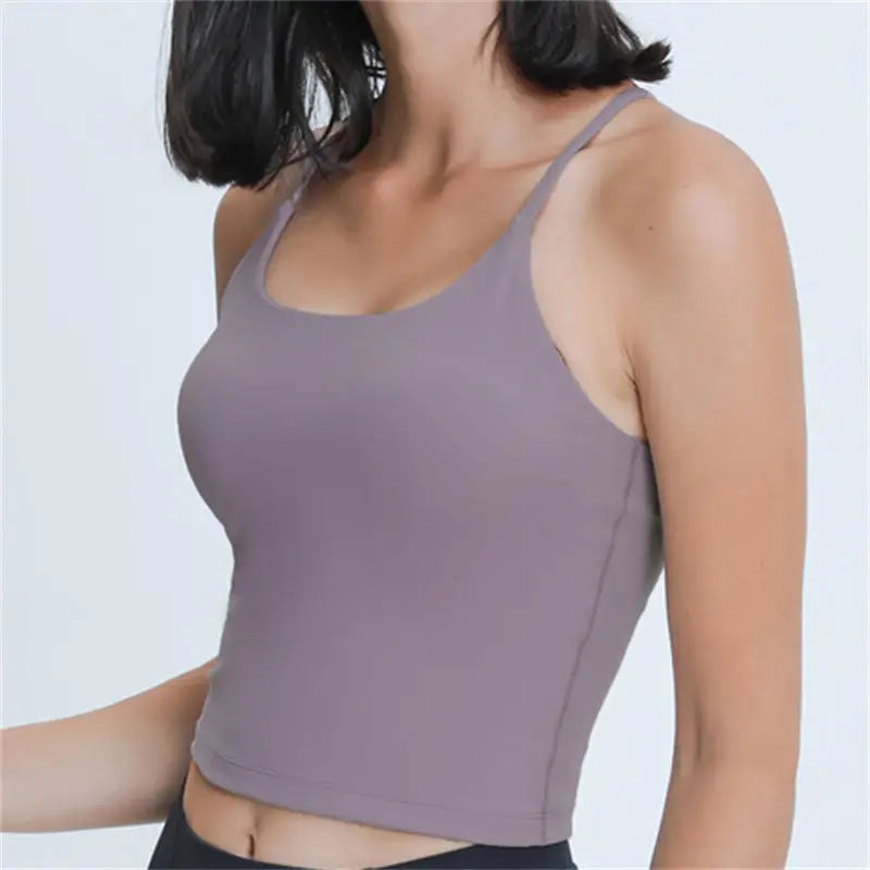 Beberino Buttery Soft Y-Back Crop Tank with Removable Padding.