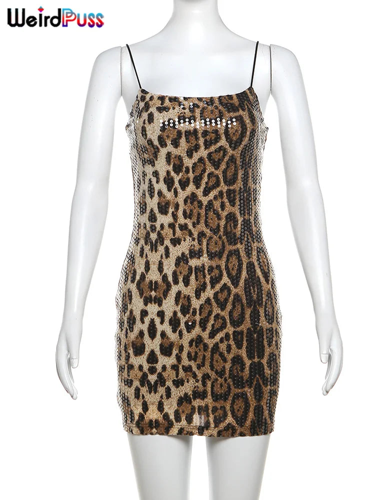 Beberino Leopard Print Sequin Bodycon Dress for Midnight Clubwear