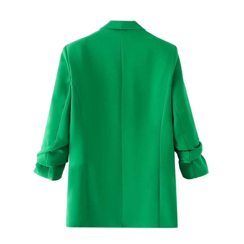 Beberino Solid Color Suit: Women's Slim-Fit Mid-Length Top with Sleeve Fold Design