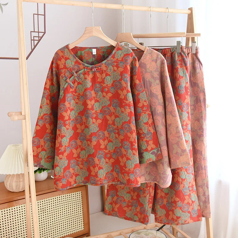 Beberino 100% Cotton Crepe Floral Print Pajama Set, Long-Sleeve Top & Pants