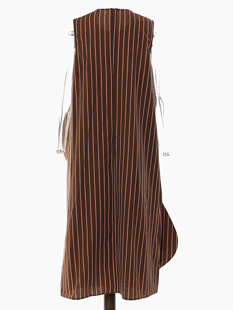 Beberino Brown Striped Midi Dress Sleeveless Loose Fit Fashion Spring Summer