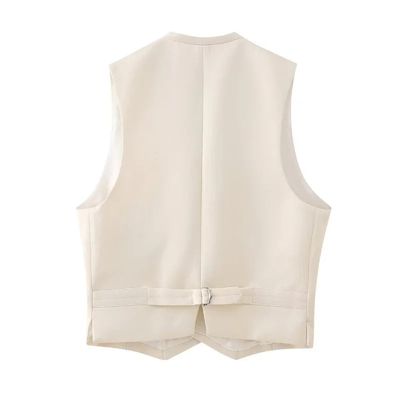 Beberino Sleeveless Double Breasted Waistcoat Vest - Women's Fashion Belt Decoration Slim Top