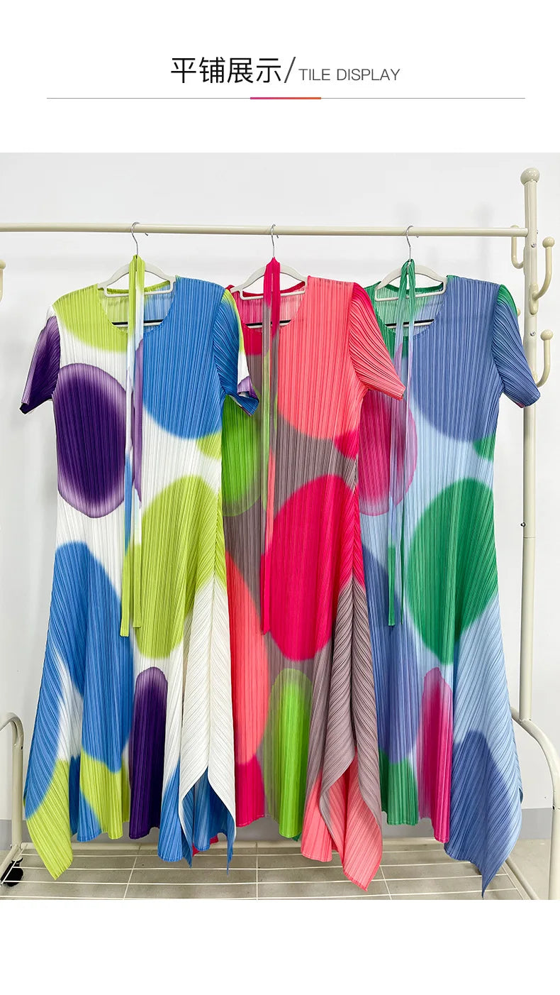 Beberino Printed Pleated Dress: 2024 Summer New Casual Slim Waist Long Skirt Women's Clothing