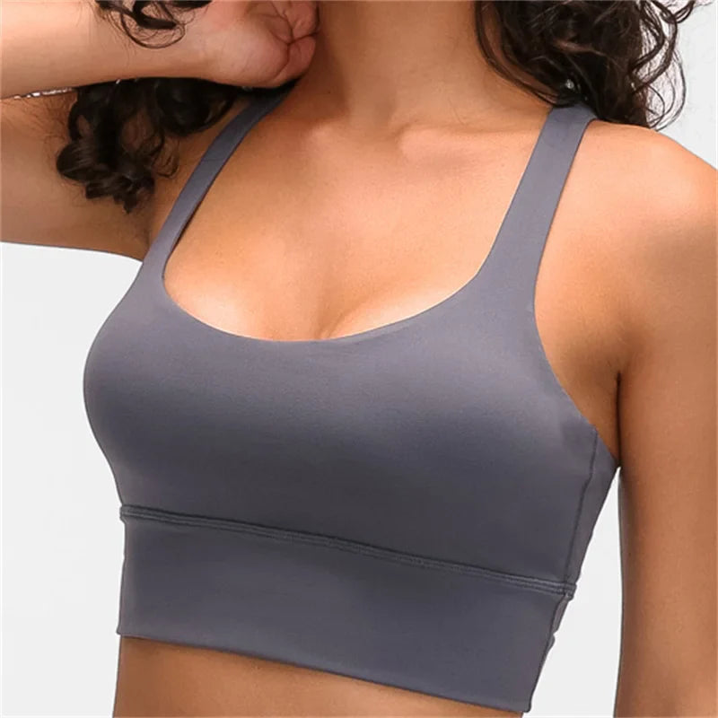 Beberino Cross Back Push Up Yoga Bra Top with Brushed Fabric for Women