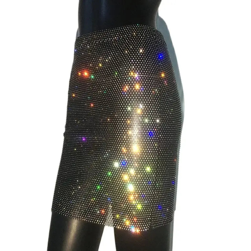 Beberino Rhinestone Mesh Mini Skirt for Women, Sexy Club Beach Party Streetwear