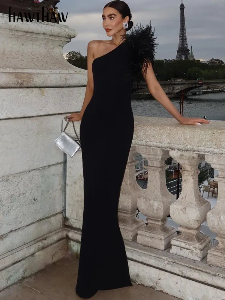 Beberino Elegant Black Bodycon Long Dress for Party, Club, Evening, and Birthday Events