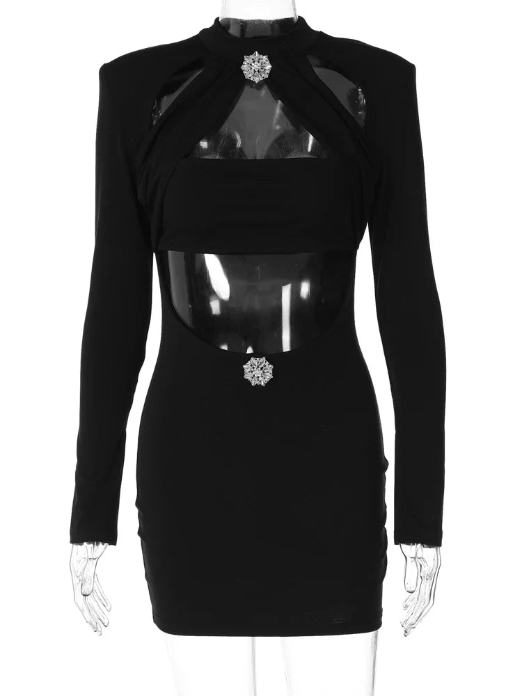 Beberino Midnight Snowflake Bodycon Dress for Women - 2024 Spring Chic Clubwear