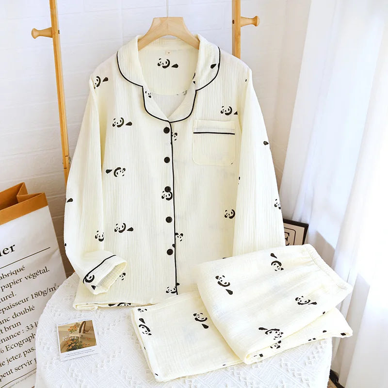 Beberino 100% Cotton Cartoon Panda Print Women's Pajamas for Summer Loungewear & Sleepwear