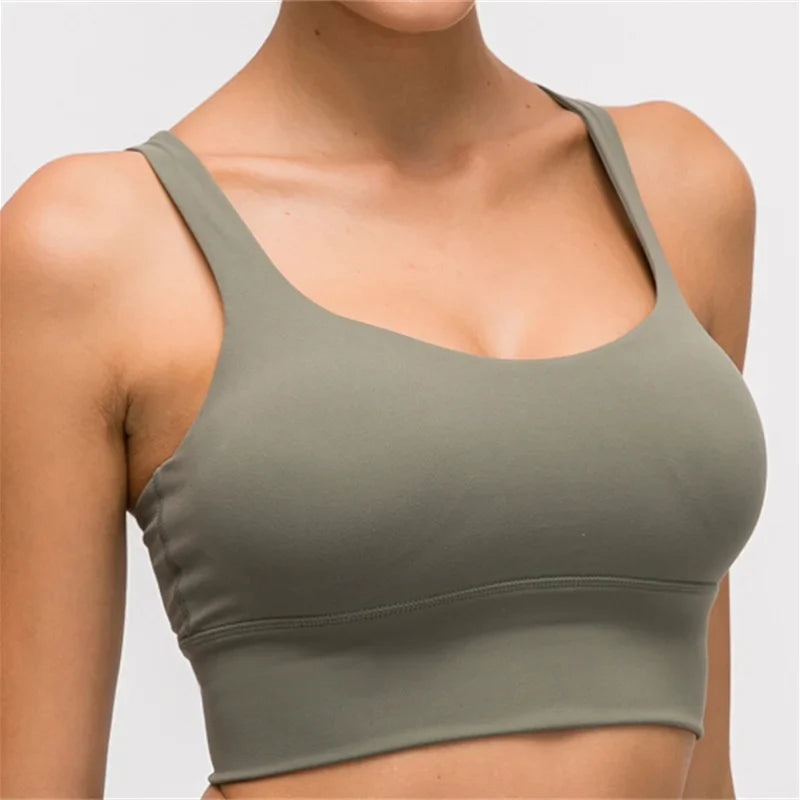 Beberino Cross Back Push Up Yoga Bra Top with Brushed Fabric for Women