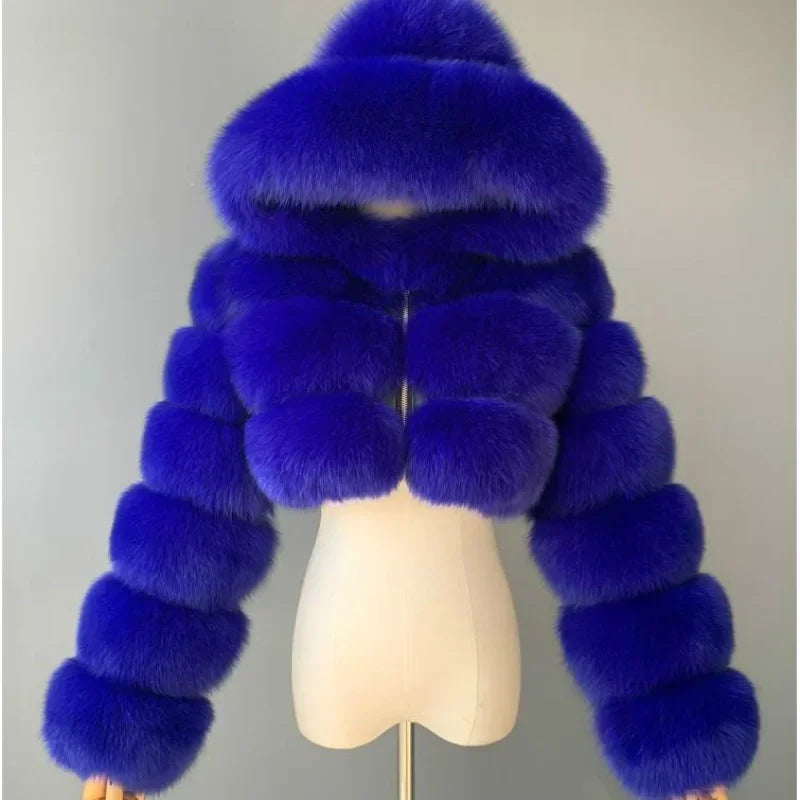 Beberino Faux Fur Hooded Coat | Warm Plus Size Overcoat Women's 8XL Crop Jacket