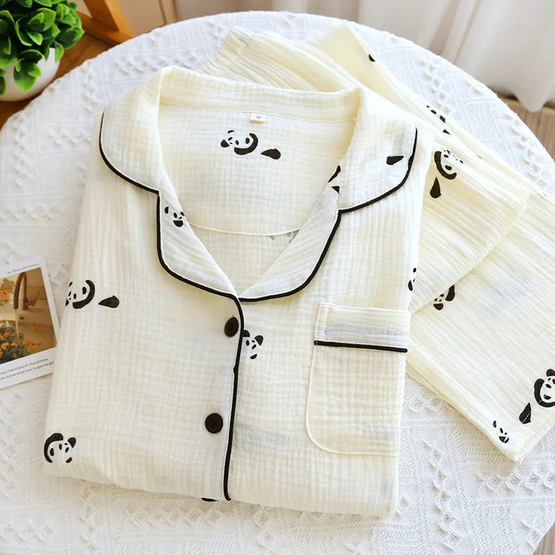 Beberino 100% Cotton Cartoon Panda Print Women's Pajamas for Summer Loungewear & Sleepwear