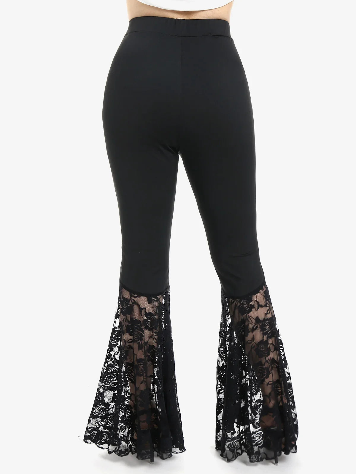 Beberino Lace Panel Flare Pants High Waist Skinny Leggings Pleated Trousers