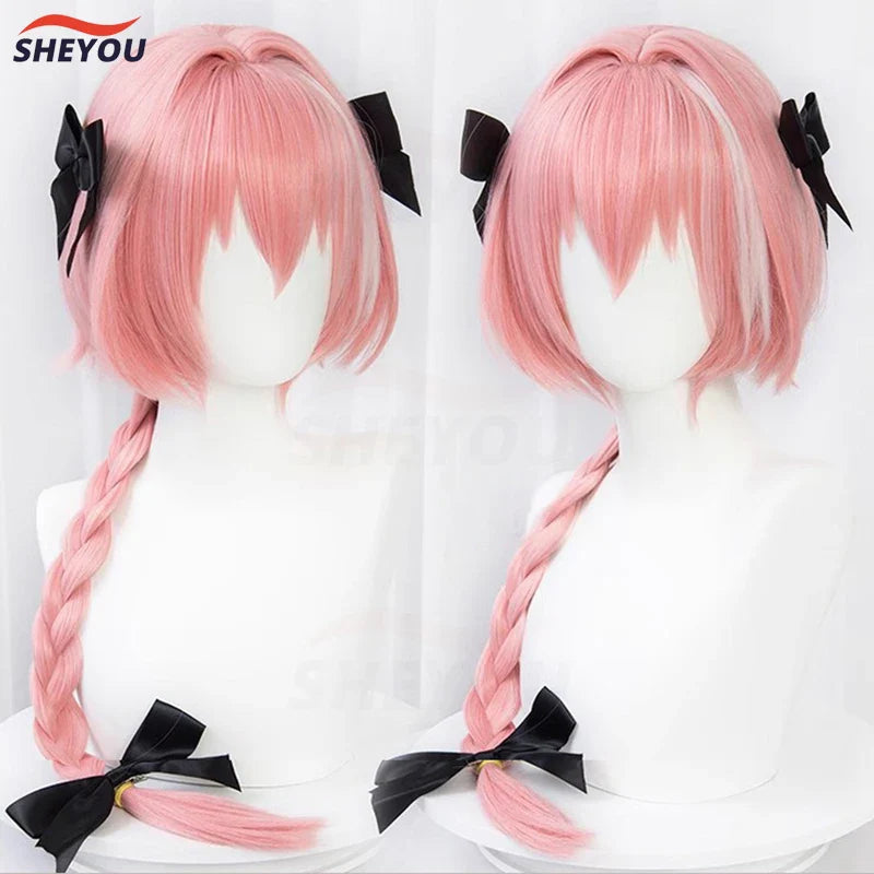 Astolfo Long Pink Mixed Braid Wig for Halloween Party by Beberino + Wig Cap