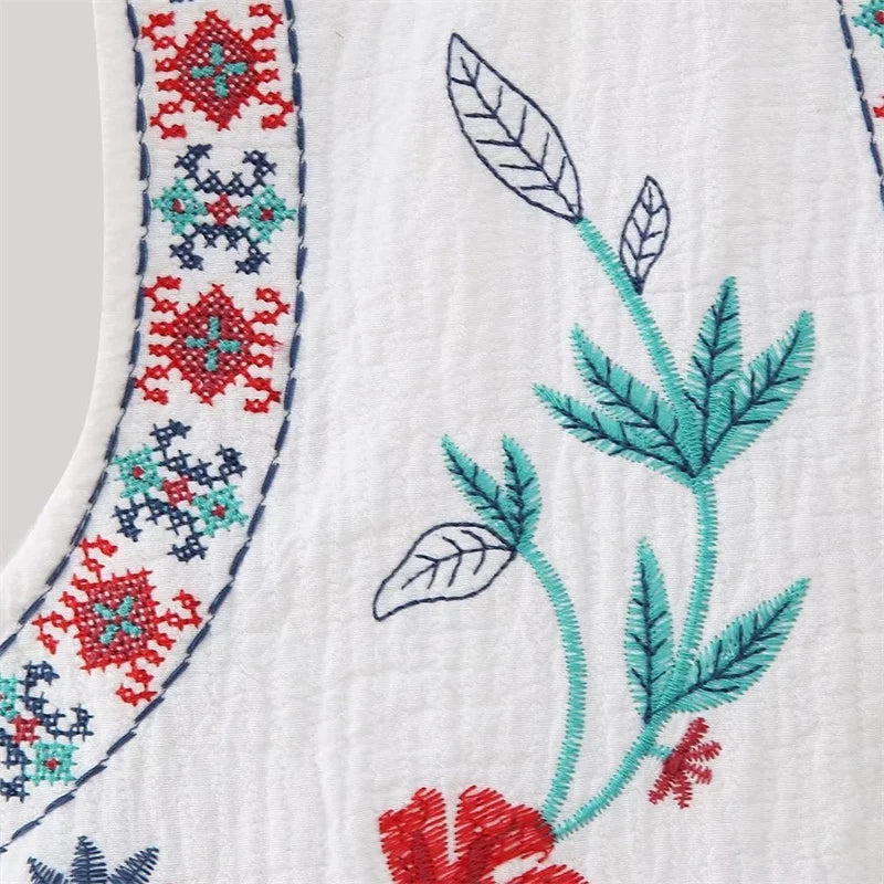 Beberino Autumn Garden Flower Embroidered Vest - Boho Chic Waistcoat Crop Top