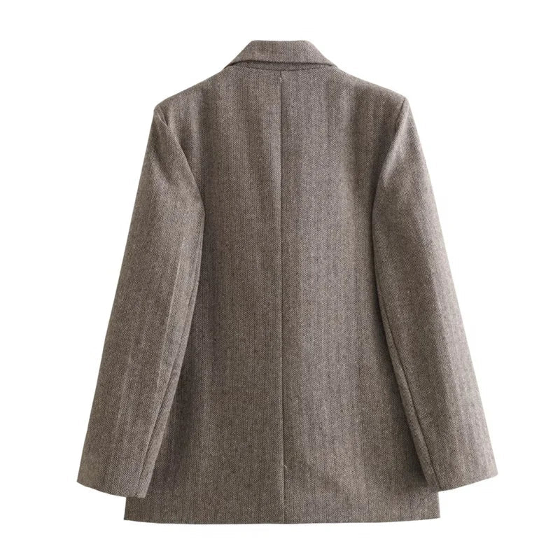 Beberino Herringbone Twill Suit One-Button Wool Coat for Women.