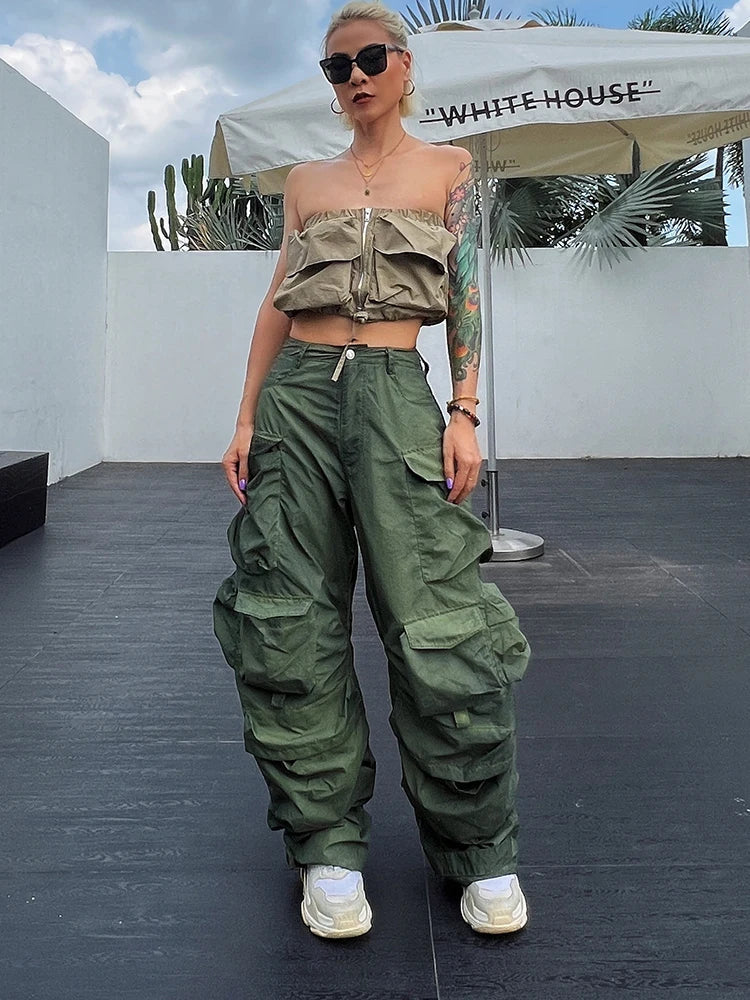 Beberino High Waist Cargo Pants with Pockets - Casual Streetwear Chic for Women