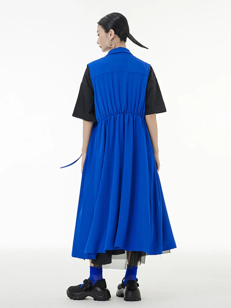 Beberino Blue Hollow Out Pleated Sleeveless Shirt Dress - Spring/Summer 2024