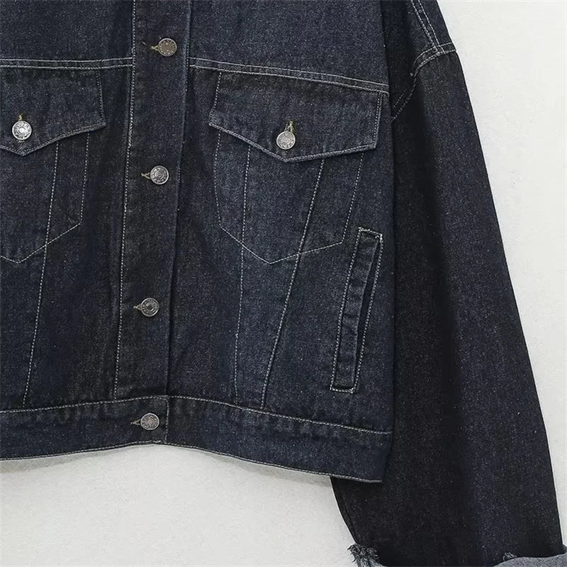 Beberino Denim Jacket: Women's Oversize Cropped Coat with Hem Detail