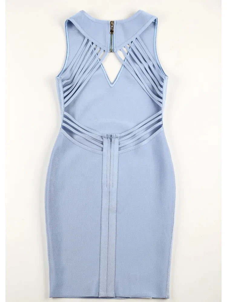 Beberino Light Blue V Neck Bandage Dress - Sexy Backless Summer Party Dress