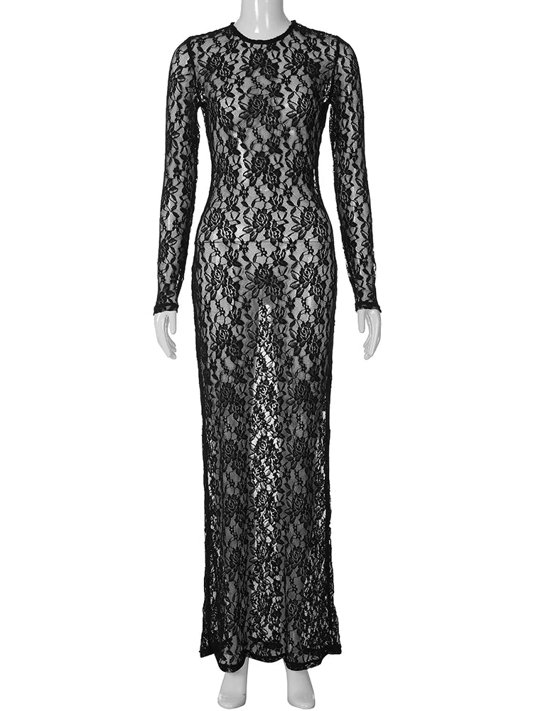 Beberino 2023 Autumn Lace Bodycon Black Long Dress for Sexy Streetwear Style