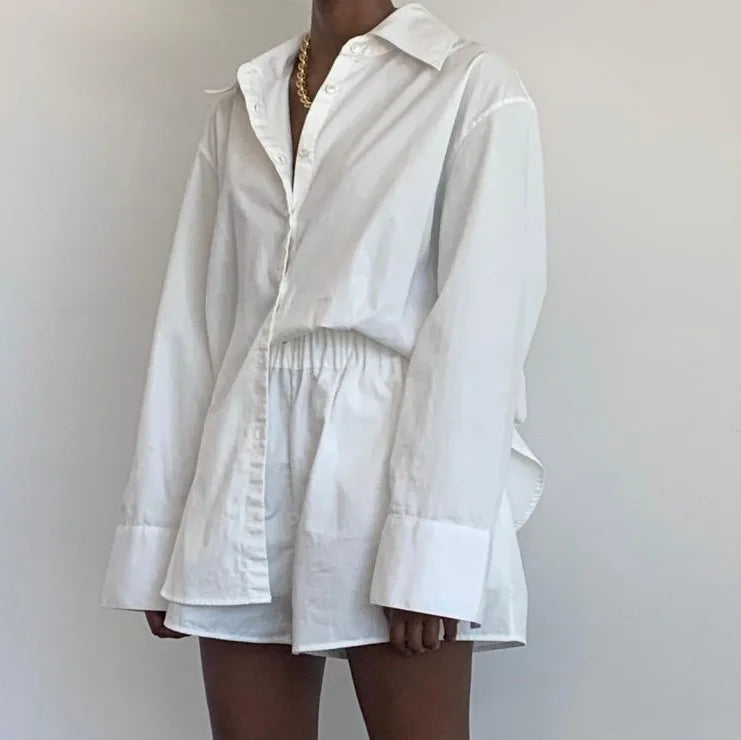 Beberino Striped Long Sleeve Shirt and High Waisted Shorts Set